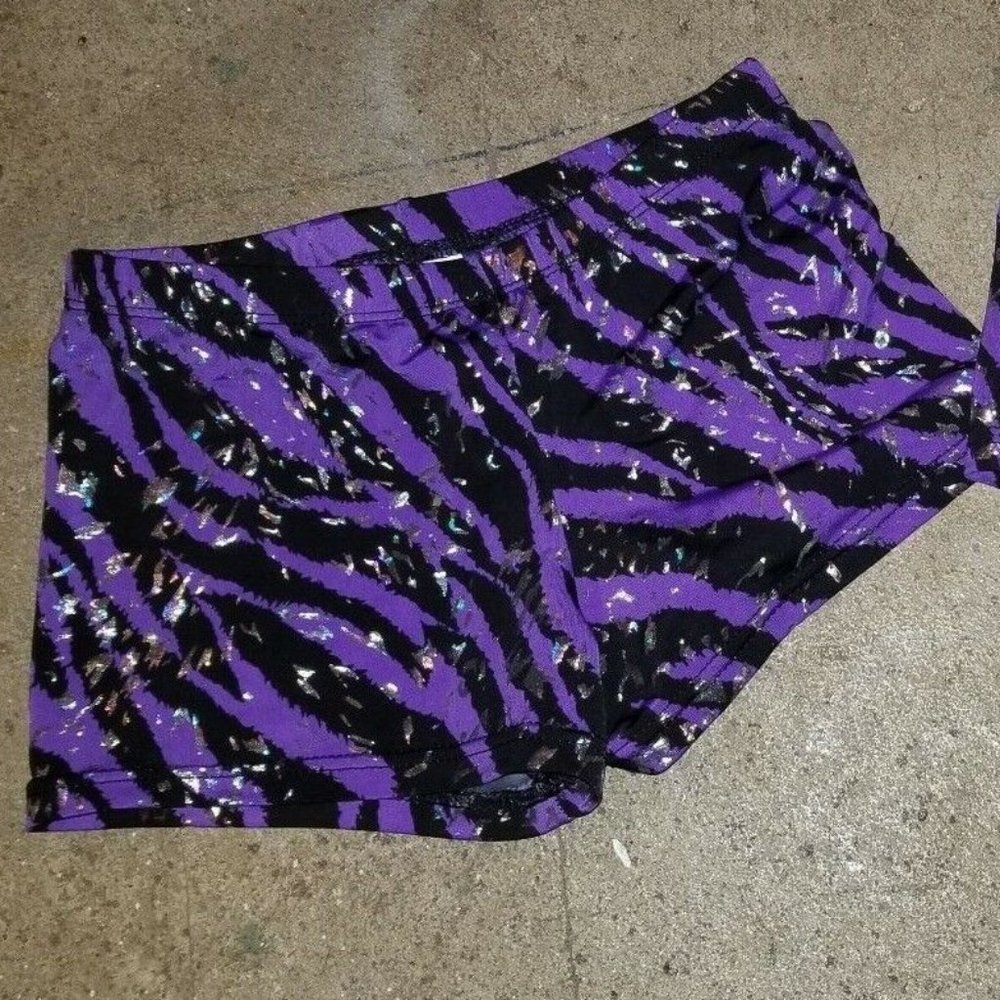 Body Wrappers Child Purple Animal Print Dance Shorts - 6x and 8-10 size